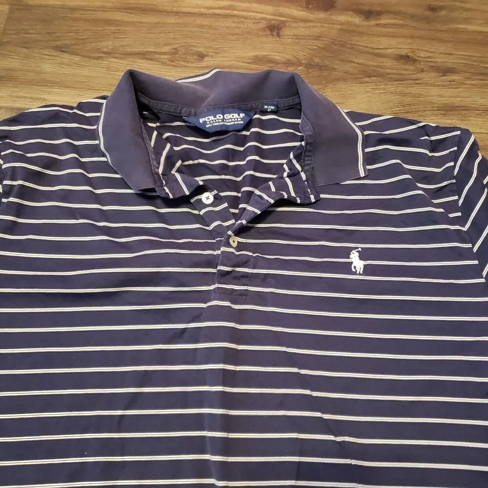 Polo Golf Ralph Lauren Blue White Striped Men's Pullover Shirt Sz L